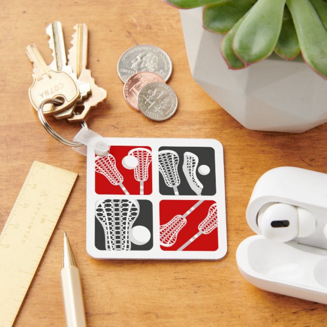 Chaveiro Blocos de Lacrosse Vermelha de Sticks e Balls (Mesa)