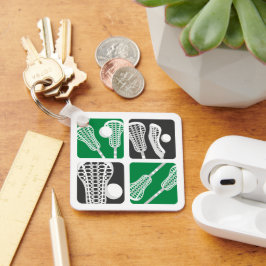 Chaveiro Blocos verdes de lacrosse de palitos e bolas