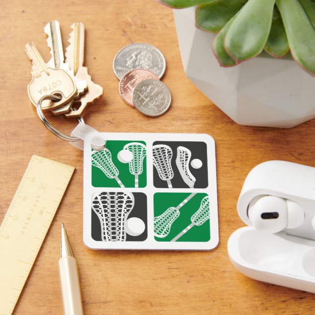 Chaveiro Blocos verdes de lacrosse de palitos e bolas (Mesa)