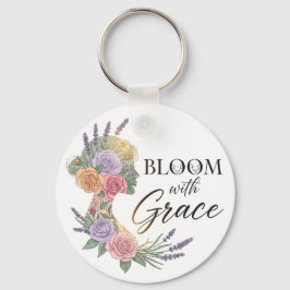 Chaveiro Bloom com Grace Elegant Floral Woman Silhouette