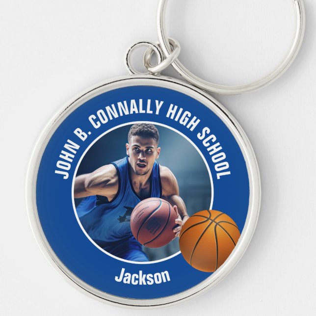 Chaveiro Blue Basketball Player Photo High School Spirit (Frente)