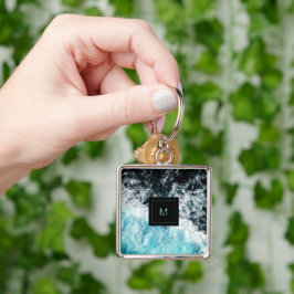 Chaveiro Blue Black Ocean Waves Hawaii Monograma