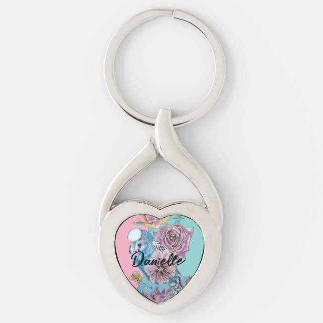 Chaveiro Blue Budget Rosa Fllower Key Ring (Frente)