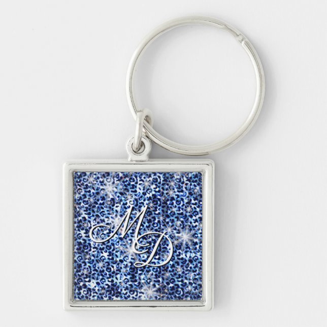 Chaveiro Blue Cheetah Sparkles Monograma (Frente)