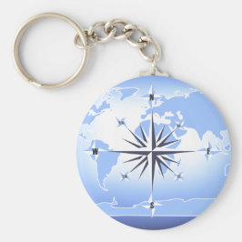 Chaveiro Blue Compass Rose World Map Key Chain