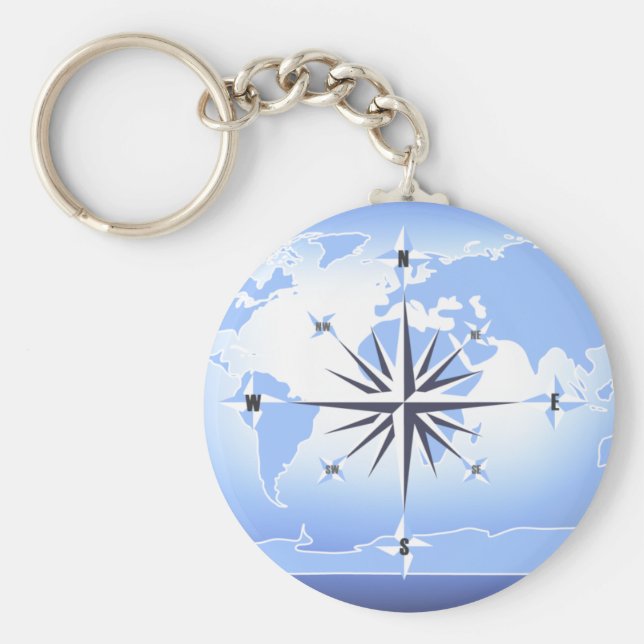 Chaveiro Blue Compass Rose World Map Key Chain (Frente)