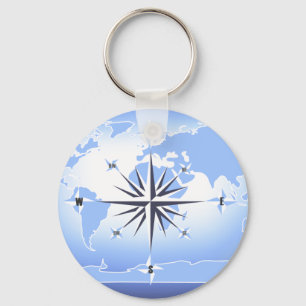 Chaveiro Blue Compass Rose World Map Keychain 2