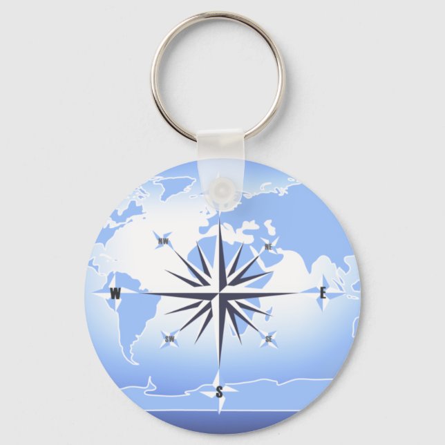 Chaveiro Blue Compass Rose World Map Keychain 2 (Frente)