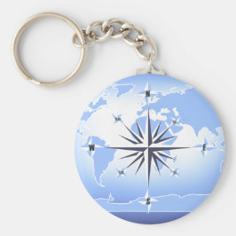 Chaveiro Blue Compass Rose World Map Keychain 2