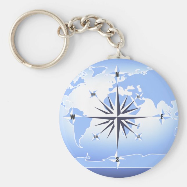 Chaveiro Blue Compass Rose World Map Keychain 2 (Frente)