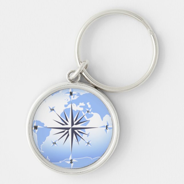 Chaveiro Blue Compass Rose World Map Premium Key Chain (Frente)