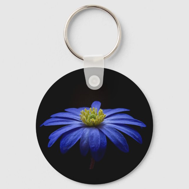 Chaveiro Blue Daisy Gerbera Flower em preto (Frente)