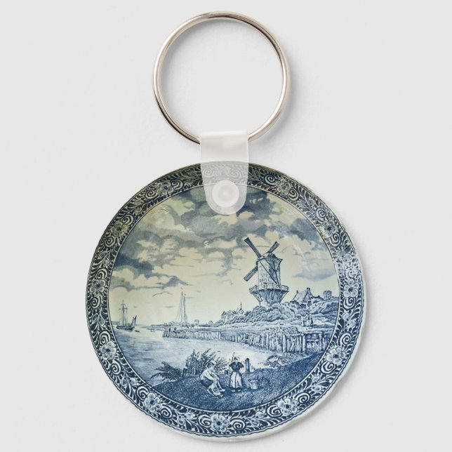 Chaveiro Blue Delft Windmill Placa Holandesa (Frente)