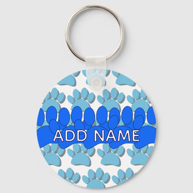 Chaveiro Blue Dog Paw Print Custom Personalized Name (Verso)
