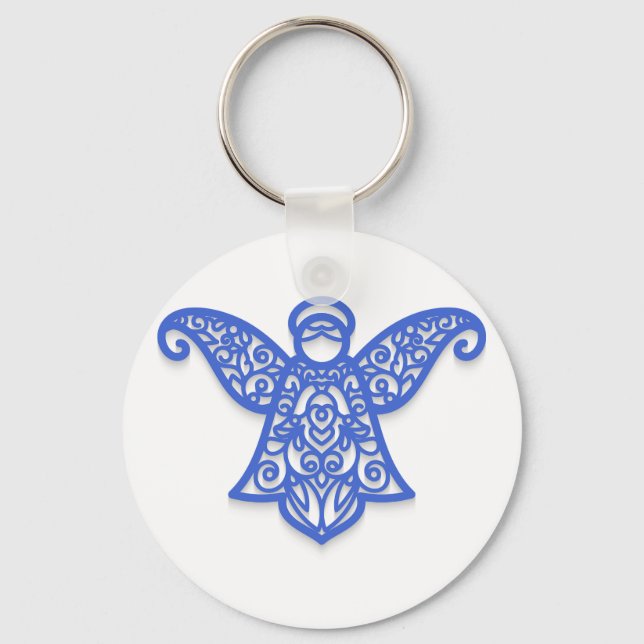 Chaveiro Blue Filigree Angel Silhouette Ornate Lace (Frente)