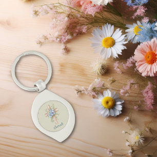 Chaveiro Blue Floral Cross Personalizado