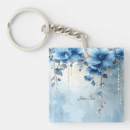 Chaveiro Blue Flowers and Pearls Keychain