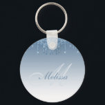 Chaveiro blue glitter drip trendy<br><div class="desc">personalized name script monogram design on blue faux glitter background</div>