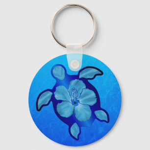 Chaveiro Blue Honu Turtle e Hibiscus