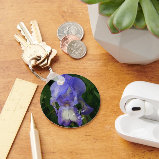Chaveiro Blue Iris Flower Macro Art: Acrylic Keychain (Mesa)