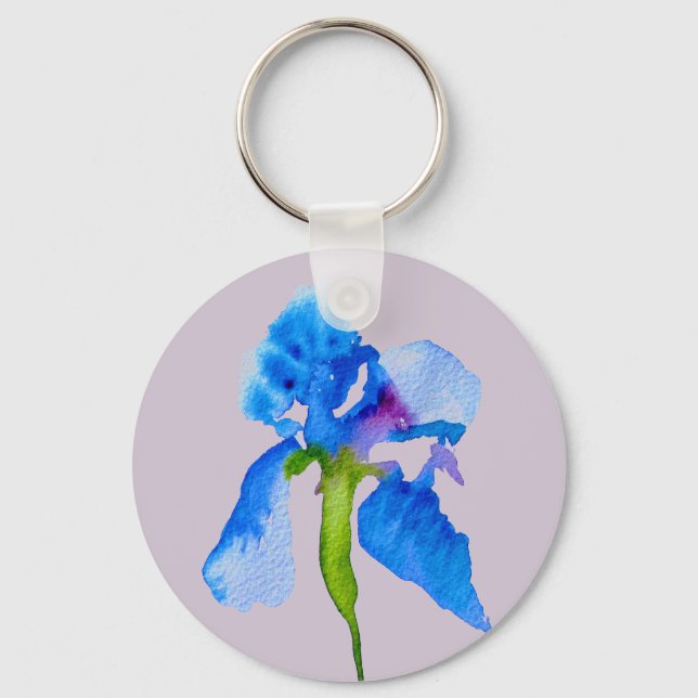 Chaveiro Blue Iris moderna aquarela arte floral (Frente)