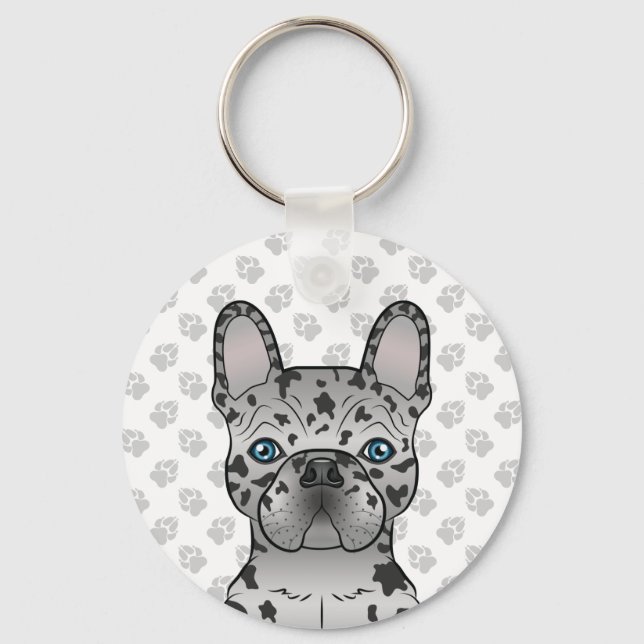 Chaveiro Blue Merle French Buldogue / Frenchie Cartoon Dog (Frente)