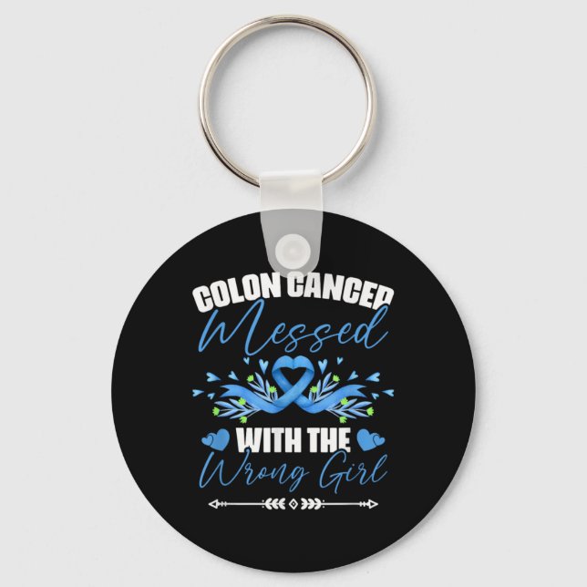 Chaveiro Blue Ribbon Colon Cancer Girl Survivor Colorectal  (Frente)