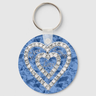 Chaveiro Blue Round Live Laugh Love Diamond Heart Keychain