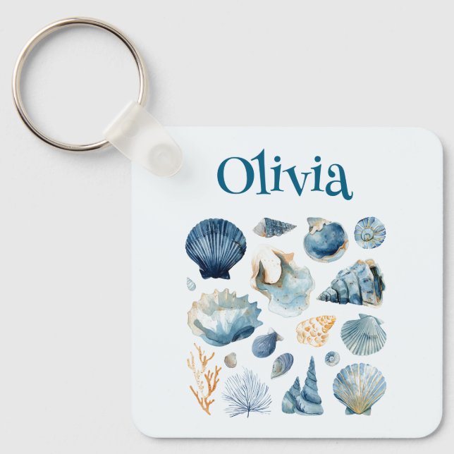 Chaveiro Blue Seashell Keychain | Custom Name (Frente)