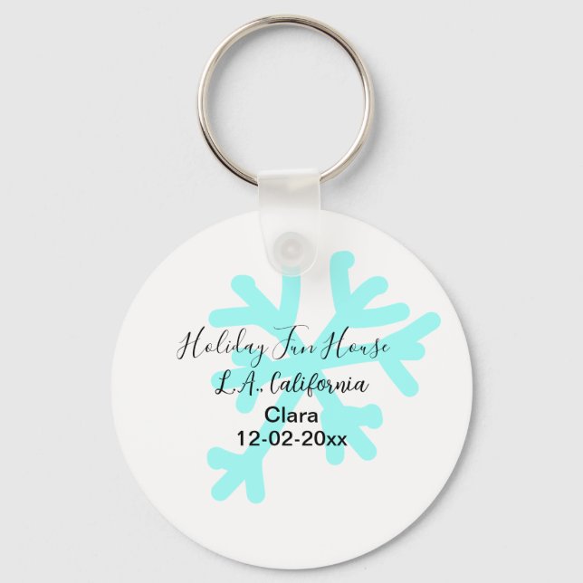 Chaveiro Blue snowflakes holiday camping house place date (Frente)
