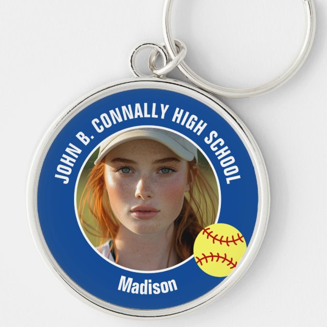 Chaveiro Blue Softball Player Photo High School Keepsake (Frente)