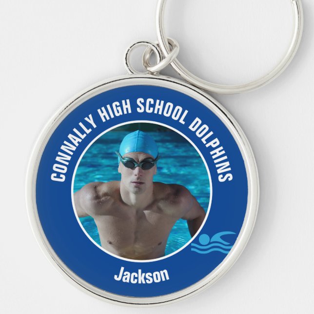 Chaveiro Blue Swim Team Photo High School Swimmer (Frente)