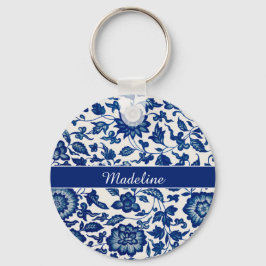 Chaveiro Blue White Wildflower French Country Chinoiserie