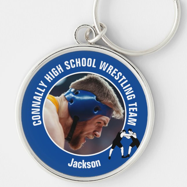 Chaveiro Blue Wrestling Team Photo High School Wrestler (Frente)