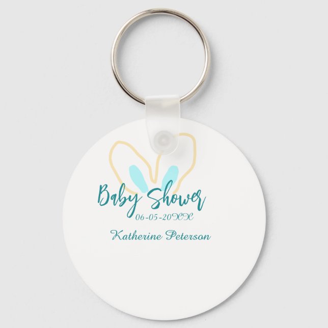 Chaveiro Blue yellow baby shower name date animal ear cute  (Frente)