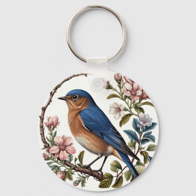 Chaveiro Bluebird Empoleirado entre flores em chamas (Frente)