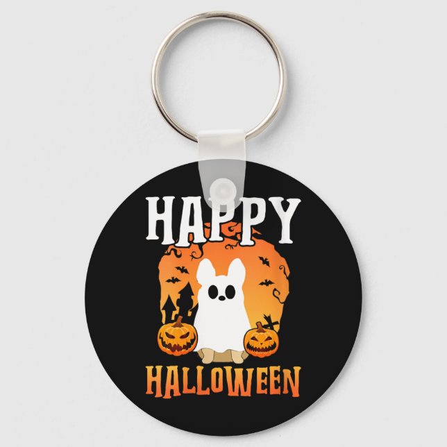 Chaveiro Blusa Decote V Fantasma de Cachorro Feliz Hallowee (Frente)