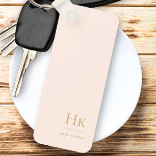 Chaveiro Blush Mínimo Clássico Monograma Moderno Dourado