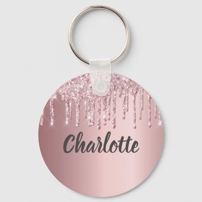 Chaveiro Blush pink glitter drips monogram luxury  (Frente)