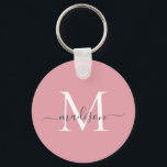 Chaveiro Blush Pink White Cinza Nome Monograma Nome Girasso<br><div class="desc">Chaveiro de Script Moderno Elegante Elegante de Cinza Branco Cor-de-Rosa Simples</div>