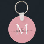 Chaveiro Blush Pink White Cinza Nome Monograma Nome Girasso<br><div class="desc">Chaveiro de Script Moderno Elegante Elegante de Cinza Branco Cor-de-Rosa Simples</div>