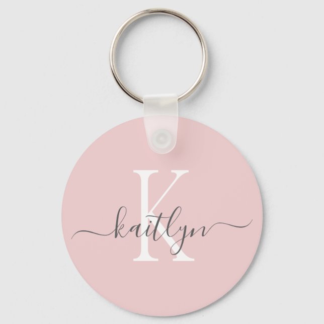 Chaveiro Blush Rosa Cinza Nome Inicial Monograma (Frente)