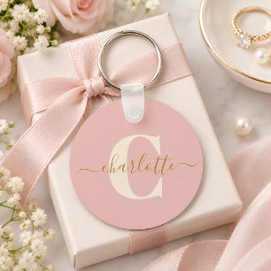 Chaveiro Blush Rosa Dourado Monograma Nome Rascunho Persona
