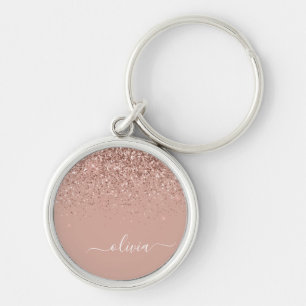 Chaveiro Blush Rosa Dourado Rosa Glitter Monograma Feminina