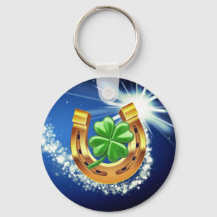 Chaveiro Boa sorte ferradura 4 estrela cadente de trevo