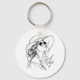 Chaveiro Boas Vibrações – Arte Linear de Mulher Elegante