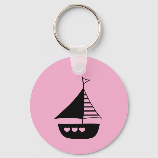 Chaveiro Boat and heart design on a cute pink  (Frente)