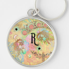 Chaveiro Bohemian vintage damask feather hippie chic pastel