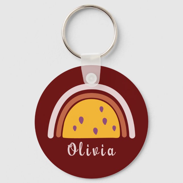 Chaveiro Boho Arco-íris com Nome Personalizado Amarelo (Frente)