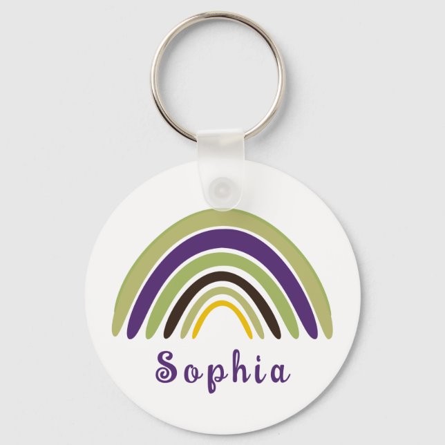 Chaveiro Boho Arco-íris com Nome Personalizado em Verde (Frente)